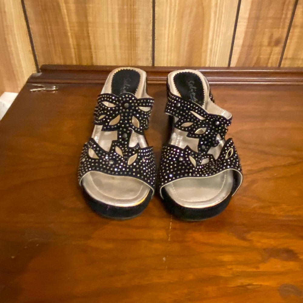 Selina Wedge Black Rhinestone sandal